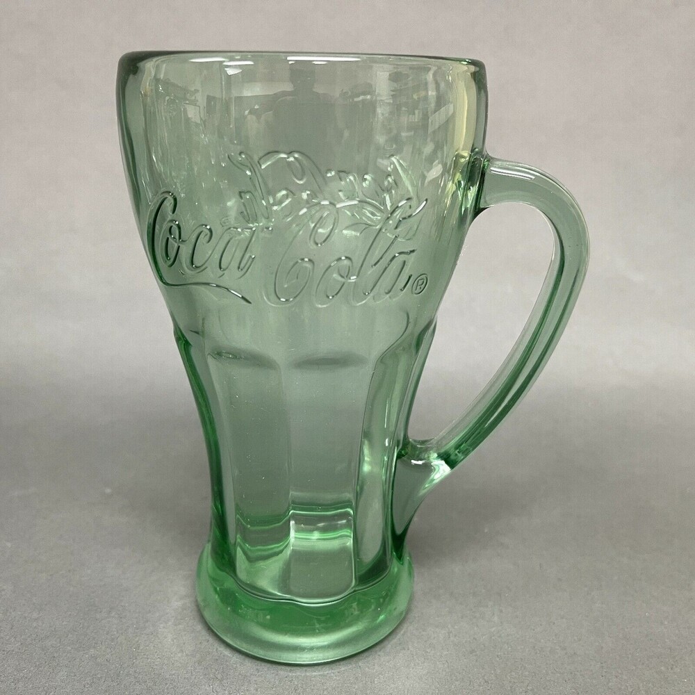 Libbey Coca Cola Green Glass Mug with Handle 6 3/8" High